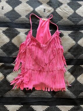 Pink Fringe Tank - Rodeo San- L